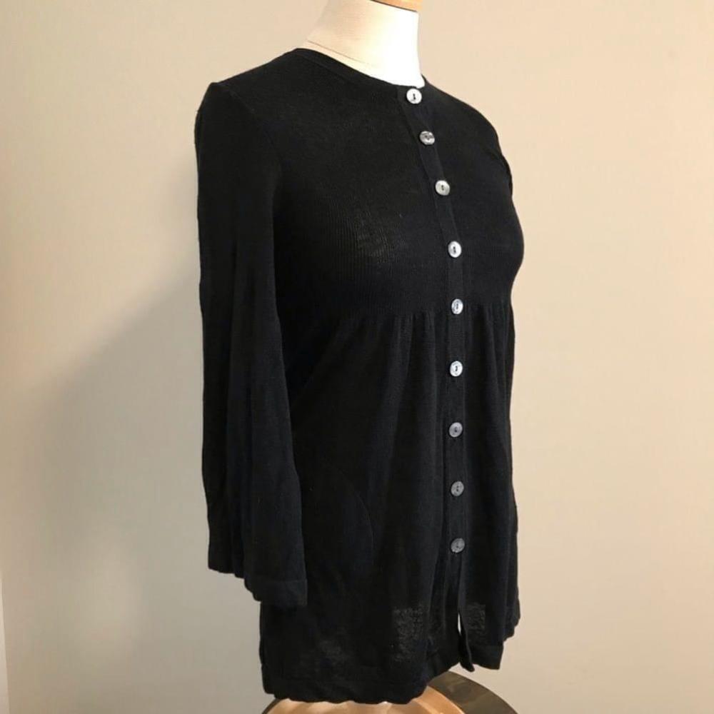Trina Turk linen blend long sleeve button front black fitted cardigan top - Picture 10 of 11